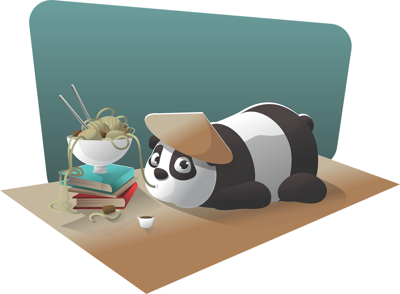panda qui mange des ramens sur le ventre